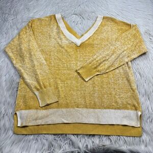 Sundance Women's L Yellow Marled Double V-Neck Sweater Cotton Preppy Artsy